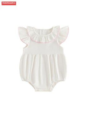 Baby Girls' Ruffled Cotton Bubble Romper Jumpsuit for Summer